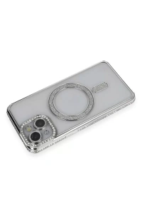 Apple iPhone 13 Kılıf Joke Simli Magneticsafe Kılıf - Gümüş