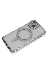Apple iPhone 13 Kılıf Joke Simli Magneticsafe Kılıf - Gümüş