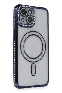 Apple iPhone 13 Kılıf Joke Simli Magneticsafe Kılıf - Lacivert