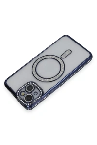 Apple iPhone 13 Kılıf Joke Simli Magneticsafe Kılıf - Lacivert