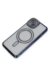 Apple iPhone 13 Kılıf Joke Simli Magneticsafe Kılıf - Lacivert