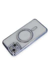 Apple iPhone 13 Kılıf Joke Simli Magneticsafe Kılıf - Mavi
