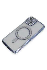 Apple iPhone 13 Kılıf Joke Simli Magneticsafe Kılıf - Mavi