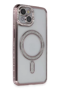 Apple iPhone 13 Kılıf Joke Simli Magneticsafe Kılıf - Pembe