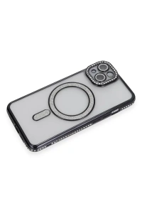 Apple iPhone 13 Kılıf Joke Simli Magneticsafe Kılıf - Siyah