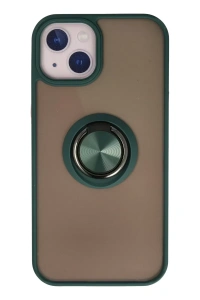 Apple iPhone 13 Kılıf Montreal Yüzüklü Silikon Kapak - Yeşil
