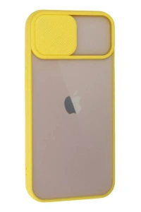 Apple iPhone 13 Kılıf Palm Buzlu Kamera Sürgülü Silikon - Sarı