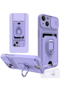 Apple iPhone 13 Kılıf Zuma Kartvizitli Yüzüklü Silikon - Lila