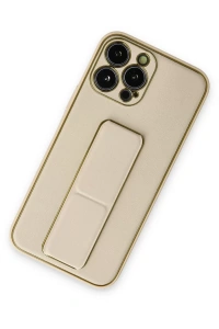 Apple iPhone 13 Pro Kılıf Coco Deri Standlı Kapak - Gold