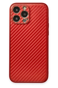 Apple iPhone 13 Pro Kılıf Coco Karbon Silikon - Kırmızı