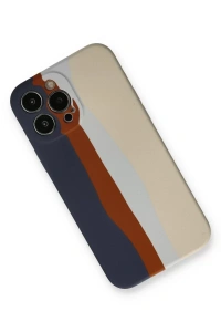 Apple iPhone 13 Pro Kılıf Ebruli Lansman Silikon - Lacivert-Krem