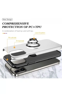 Apple iPhone 13 Pro Kılıf Elit Yüzüklü Kapak - Gümüş