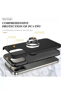 Apple iPhone 13 Pro Kılıf Elit Yüzüklü Kapak - Siyah