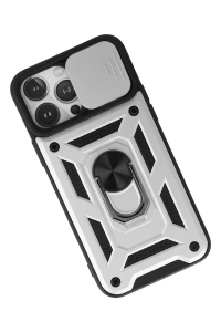 Apple iPhone 13 Pro Kılıf Pars Lens Yüzüklü Silikon - Gümüş