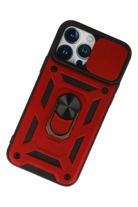Apple iPhone 13 Pro Kılıf Pars Lens Yüzüklü Silikon - Kırmızı