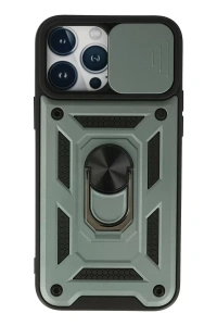 Apple iPhone 13 Pro Kılıf Pars Lens Yüzüklü Silikon - Yeşil