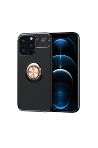 Apple iPhone 13 Pro Kılıf Range Yüzüklü Silikon - Siyah-Gold