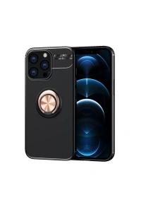 Apple iPhone 13 Pro Kılıf Range Yüzüklü Silikon - Siyah-Gold