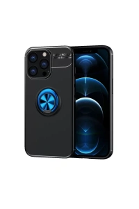Apple iPhone 13 Pro Kılıf Range Yüzüklü Silikon - Siyah-Mavi