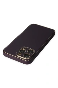 Apple iPhone 13 Pro Max Kılıf Coco Deri Silikon Kapak - Derin Mor