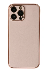 Apple iPhone 13 Pro Max Kılıf Coco Deri Silikon Kapak - Pudra