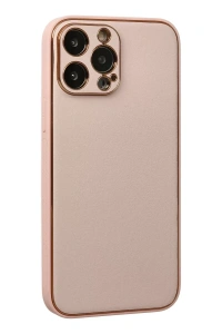 Apple iPhone 13 Pro Max Kılıf Coco Deri Silikon Kapak - Pudra