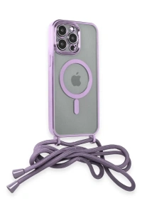 Apple iPhone 13 Pro Max Kılıf Divo Lazer Askılı Magsafe Kapak - Lila