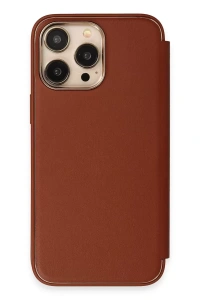 Apple iPhone 13 Pro Max Kılıf Dolpin Kapaklı - Kahverengi