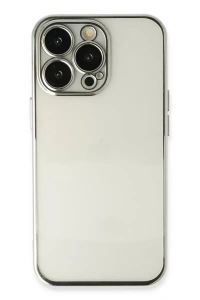Apple iPhone 13 Pro Max Kılıf Lensli Silikon - Gümüş