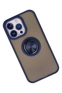 Apple iPhone 13 Pro Max Kılıf Montreal Yüzüklü Silikon Kapak - Lacivert