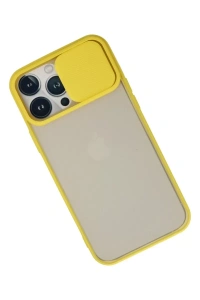 Apple iPhone 13 Pro Max Kılıf Palm Buzlu Kamera Sürgülü Silikon - Sarı