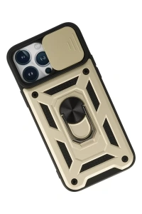 Apple iPhone 13 Pro Max Kılıf Pars Lens Yüzüklü Silikon - Gold