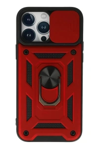 Apple iPhone 13 Pro Max Kılıf Pars Lens Yüzüklü Silikon - Kırmızı