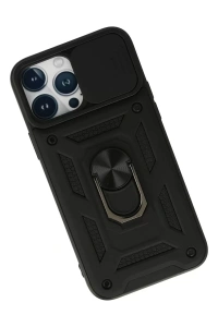 Apple iPhone 13 Pro Max Kılıf Pars Lens Yüzüklü Silikon - Siyah