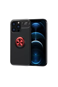Apple iPhone 13 Pro Max Kılıf Range Yüzüklü Silikon - Siyah-Kırmızı