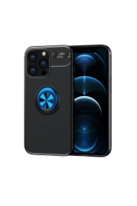 Apple iPhone 13 Pro Max Kılıf Range Yüzüklü Silikon - Siyah-Mavi