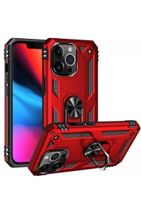 Apple iPhone 13 Pro Max Kılıf Sofya Yüzüklü Silikon Kapak - Kırmızı