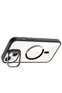 Apple iPhone 13 Remim Lensli Magsafe Standlı Kapak - Siyah