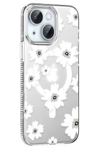 Apple iPhone 14 Floral Magsafe Kapak - Beyaz