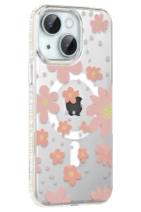 Apple iPhone 14 Floral Magsafe Kapak - Pembe