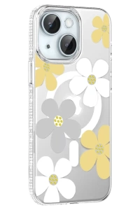 Apple iPhone 14 Floral Magsafe Kapak - Sarı