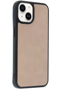 Apple iPhone 14 Kılıf Aras Deri Kapak - Pudra