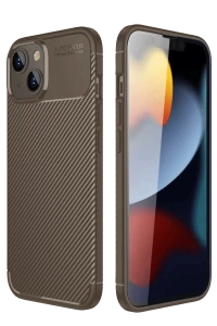 Apple iPhone 14 Kılıf Auto Focus Karbon Kapak - Kahverengi