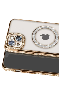 Apple iPhone 14 Kılıf Joke Simli Magneticsafe Kılıf - Gold