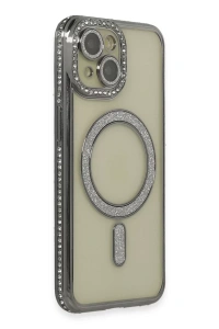 Apple iPhone 14 Kılıf Joke Simli Magneticsafe Kılıf - Gri
