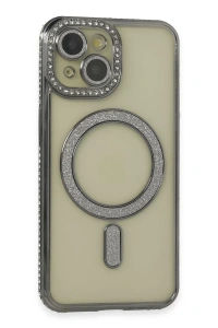 Apple iPhone 14 Kılıf Joke Simli Magneticsafe Kılıf - Gri