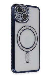 Apple iPhone 14 Kılıf Joke Simli Magneticsafe Kılıf - Lacivert