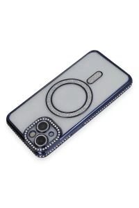 Apple iPhone 14 Kılıf Joke Simli Magneticsafe Kılıf - Lacivert