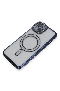 Apple iPhone 14 Kılıf Joke Simli Magneticsafe Kılıf - Lacivert