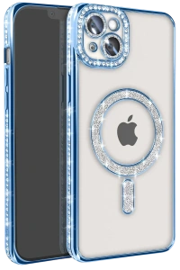 Apple iPhone 14 Kılıf Joke Simli Magneticsafe Kılıf - Mavi